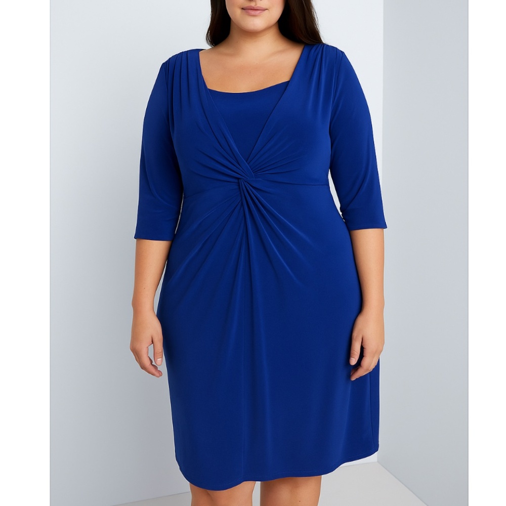 Chaps Sheath Dress 18W 3/4 Sleeve V Neck Knot Front Knee Length Stretch Nursing